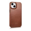 ICarer CE Oil Wax Premium Leather Folio Case skórzane etui iPhone 14 Plus z klapką magnetyczne MagSafe brązowy (AKI14220707-BN)