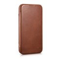 ICarer CE Oil Wax Premium Leather Folio Case skórzane etui iPhone 14 Plus z klapką magnetyczne MagSafe brązowy (AKI14220707-BN)