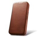 ICarer CE Oil Wax Premium Leather Folio Case skórzane etui iPhone 14 Plus z klapką magnetyczne MagSafe brązowy (AKI14220707-BN)