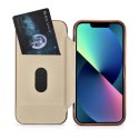 ICarer CE Oil Wax Premium Leather Folio Case skórzane etui iPhone 14 Plus z klapką magnetyczne MagSafe brązowy (AKI14220707-BN)