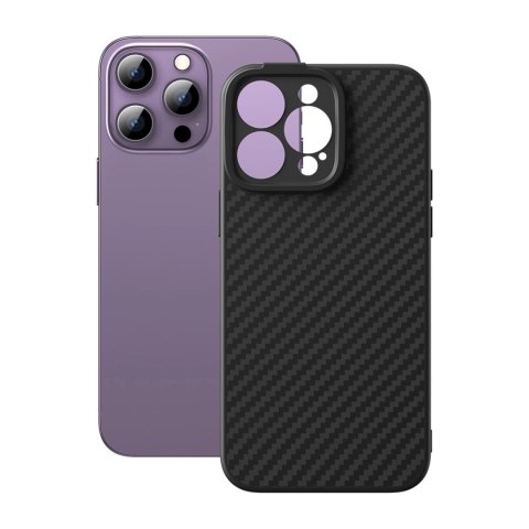 Pancerne etui iPhone 14 Pro kompatybilne z MagSafe szkło hartowane Baseus Synthetic Fiber - czarne Pancerne etui iPhone 14 Pro kompatybilne z MagSafe szkło hartowane Baseus Synthetic Fiber - czarne