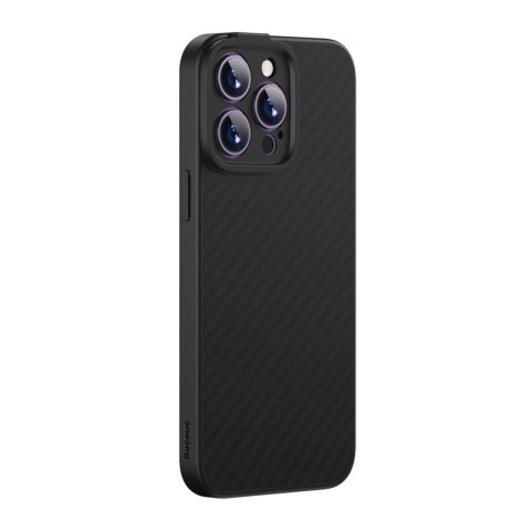 Pancerne etui iPhone 14 Pro kompatybilne z MagSafe szkło hartowane Baseus Synthetic Fiber - czarne Pancerne etui iPhone 14 Pro kompatybilne z MagSafe szkło hartowane Baseus Synthetic Fiber - czarne
