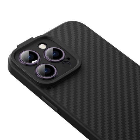 Pancerne etui iPhone 14 Pro kompatybilne z MagSafe szkło hartowane Baseus Synthetic Fiber - czarne Pancerne etui iPhone 14 Pro kompatybilne z MagSafe szkło hartowane Baseus Synthetic Fiber - czarne