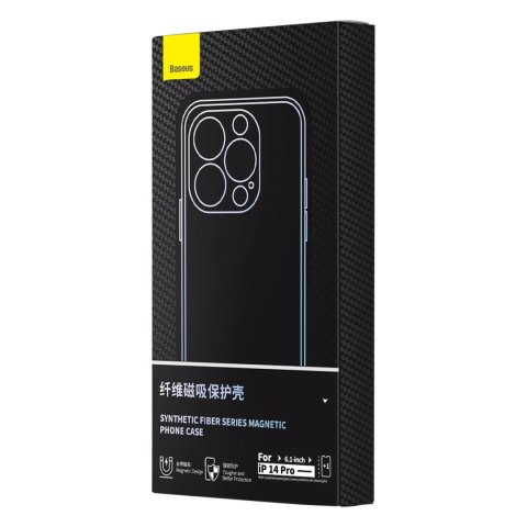 Pancerne etui iPhone 14 Pro kompatybilne z MagSafe szkło hartowane Baseus Synthetic Fiber - czarne Pancerne etui iPhone 14 Pro kompatybilne z MagSafe szkło hartowane Baseus Synthetic Fiber - czarne