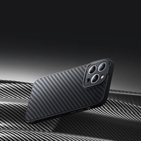 Pancerne etui iPhone 14 Pro kompatybilne z MagSafe szkło hartowane Baseus Synthetic Fiber - czarne Pancerne etui iPhone 14 Pro kompatybilne z MagSafe szkło hartowane Baseus Synthetic Fiber - czarne