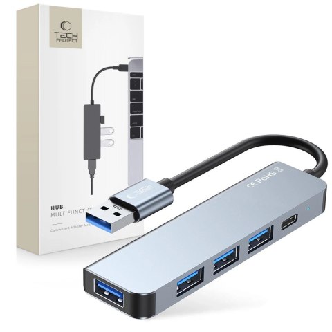 HUB Tech-Protect V0 5w1 USB-A - USB-A 3.0 / 3x USB-A 2.0 / USB-C - szary HUB Tech-Protect V0 5w1 USB-A - USB-A 3.0 / 3x USB-A 2.0 / USB-C - szary