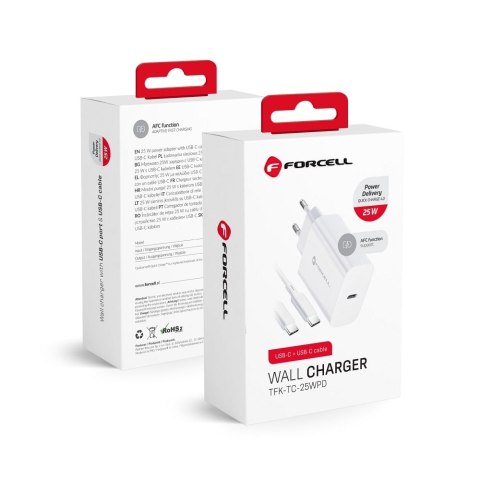 Ładowarka sieciowa do telefonu Forcell F-Energy USB C QC4.0 PD 3A 25W + kabel USB C do USB C TFK-TC-25WPD biała Ładowarka sieciowa do telefonu Forcell F-Energy USB C QC4.0 PD 3A 25W + kabel USB C do USB C TFK-TC-25WPD biała