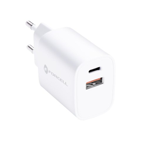 Ładowarka sieciowa do telefonu Forcell F-Energy USB C + USB A QC4.0 PD 3A 30W TFK-TC-30WPD biała Ładowarka sieciowa do telefonu Forcell F-Energy USB C + USB A QC4.0 PD 3A 30W TFK-TC-30WPD biała