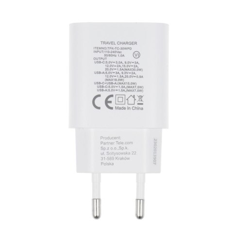 Ładowarka sieciowa do telefonu Forcell F-Energy USB C + USB A QC4.0 PD 3A 30W TFK-TC-30WPD biała Ładowarka sieciowa do telefonu Forcell F-Energy USB C + USB A QC4.0 PD 3A 30W TFK-TC-30WPD biała