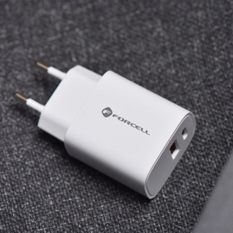 Ładowarka sieciowa do telefonu Forcell F-Energy USB C + USB A QC4.0 PD 3A 30W TFK-TC-30WPD biała Ładowarka sieciowa do telefonu Forcell F-Energy USB C + USB A QC4.0 PD 3A 30W TFK-TC-30WPD biała