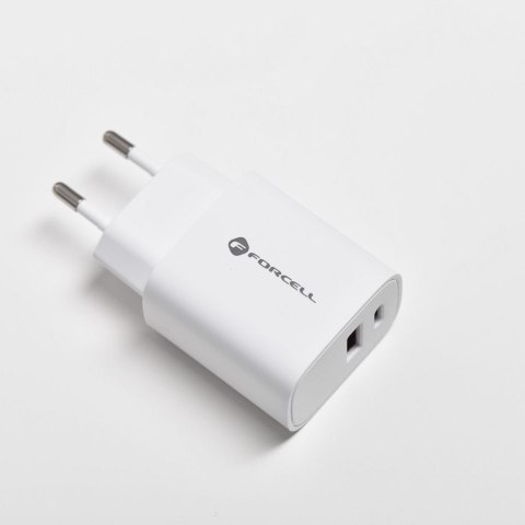 Ładowarka sieciowa do telefonu Forcell F-Energy USB C + USB A QC4.0 PD 3A 30W TFK-TC-30WPD biała Ładowarka sieciowa do telefonu Forcell F-Energy USB C + USB A QC4.0 PD 3A 30W TFK-TC-30WPD biała