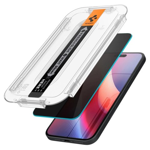 Szkło hartowane Spigen Glas.tR EzFit prywatyzujące na iPhone 15 / 16 z adapterem (2 szt.) Szkło hartowane Spigen Glas.tR EzFit prywatyzujące na iPhone 15 / 16 z adapterem (2 szt.)