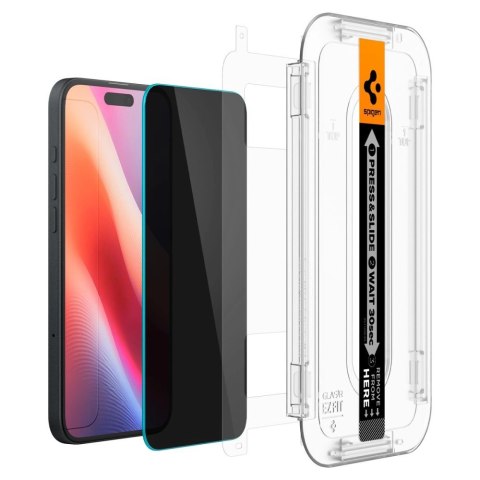 Szkło hartowane Spigen Glas.tR EzFit prywatyzujące na iPhone 15 / 16 z adapterem (2 szt.) Szkło hartowane Spigen Glas.tR EzFit prywatyzujące na iPhone 15 / 16 z adapterem (2 szt.)