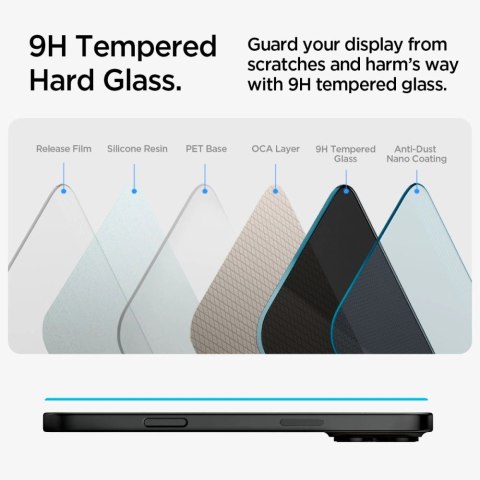 Szkło hartowane Spigen Glas.tR EzFit prywatyzujące na iPhone 15 / 16 z adapterem (2 szt.) Szkło hartowane Spigen Glas.tR EzFit prywatyzujące na iPhone 15 / 16 z adapterem (2 szt.)
