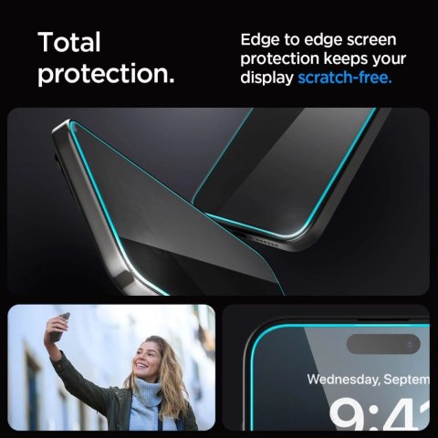 Szkło hartowane Spigen Glas.tR EzFit prywatyzujące na iPhone 15 / 16 z adapterem (2 szt.) Szkło hartowane Spigen Glas.tR EzFit prywatyzujące na iPhone 15 / 16 z adapterem (2 szt.)