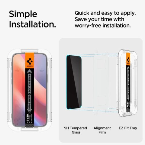 Szkło hartowane Spigen Glas.tR EzFit prywatyzujące na iPhone 15 / 16 z adapterem (2 szt.) Szkło hartowane Spigen Glas.tR EzFit prywatyzujące na iPhone 15 / 16 z adapterem (2 szt.)