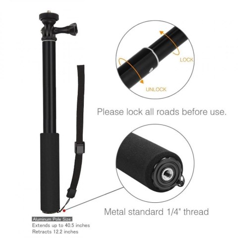 Monopad Tech-Protect na GoPro Hero z selfie stickiem do 92cm - czarny Monopad Tech-Protect na GoPro Hero z selfie stickiem do 92cm - czarny