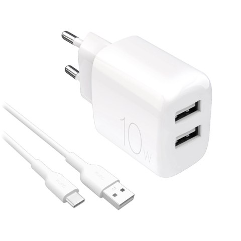 Ładowarka sieciowa Puro PROLITE 10W 2x USB-A + kabel USB-A - USB-C 1.2m - biała Ładowarka sieciowa Puro PROLITE 10W 2x USB-A + kabel USB-A - USB-C 1.2m - biała