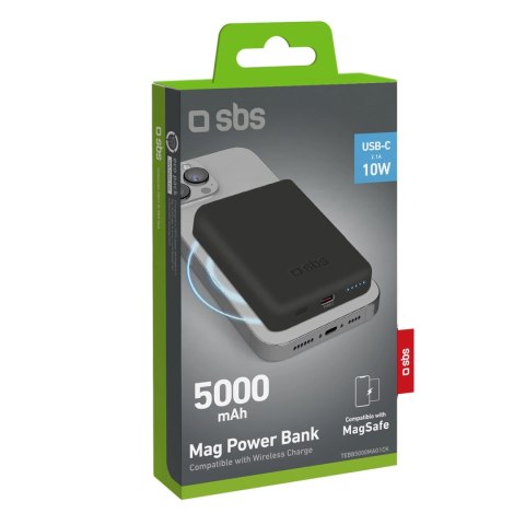 Powerbank beprzewodowy SBS TEBB5000MAG1CK 5000 mAh USB-C, kompatybilny z MagSafe - czarny Powerbank beprzewodowy SBS TEBB5000MAG1CK 5000 mAh USB-C, kompatybilny z MagSafe - czarny