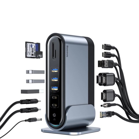 HUB Baseus CAHUB-DG0G 3x USB 3.2 Gen 1 / 2x USB-A / 2x USB-C / czytnik kart SD, micro SD / AUX / 3x HDMI / RJ45 PD 100W (wtyczki HUB Baseus CAHUB-DG0G 3x USB 3.2 Gen 1 / 2x USB-A / 2x USB-C / czytnik kart SD, micro SD / AUX / 3x HDMI / RJ45 PD 100W (wtyczki