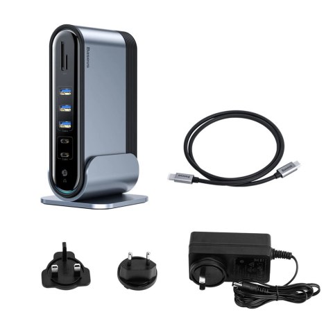 HUB Baseus CAHUB-DG0G 3x USB 3.2 Gen 1 / 2x USB-A / 2x USB-C / czytnik kart SD, micro SD / AUX / 3x HDMI / RJ45 PD 100W (wtyczki HUB Baseus CAHUB-DG0G 3x USB 3.2 Gen 1 / 2x USB-A / 2x USB-C / czytnik kart SD, micro SD / AUX / 3x HDMI / RJ45 PD 100W (wtyczki