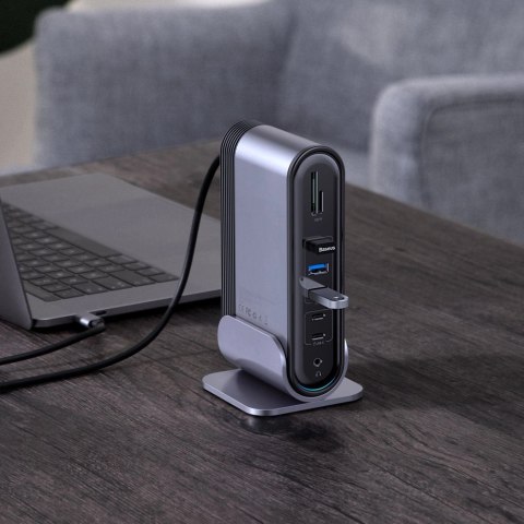 HUB Baseus CAHUB-DG0G 3x USB 3.2 Gen 1 / 2x USB-A / 2x USB-C / czytnik kart SD, micro SD / AUX / 3x HDMI / RJ45 PD 100W (wtyczki HUB Baseus CAHUB-DG0G 3x USB 3.2 Gen 1 / 2x USB-A / 2x USB-C / czytnik kart SD, micro SD / AUX / 3x HDMI / RJ45 PD 100W (wtyczki