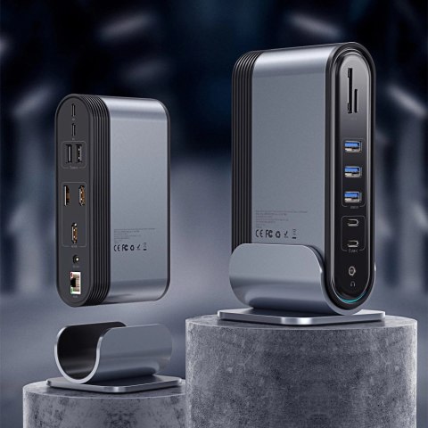 HUB Baseus CAHUB-DG0G 3x USB 3.2 Gen 1 / 2x USB-A / 2x USB-C / czytnik kart SD, micro SD / AUX / 3x HDMI / RJ45 PD 100W (wtyczki HUB Baseus CAHUB-DG0G 3x USB 3.2 Gen 1 / 2x USB-A / 2x USB-C / czytnik kart SD, micro SD / AUX / 3x HDMI / RJ45 PD 100W (wtyczki