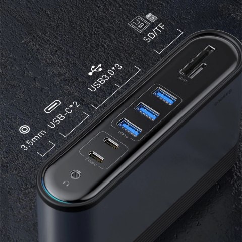 HUB Baseus CAHUB-DG0G 3x USB 3.2 Gen 1 / 2x USB-A / 2x USB-C / czytnik kart SD, micro SD / AUX / 3x HDMI / RJ45 PD 100W (wtyczki HUB Baseus CAHUB-DG0G 3x USB 3.2 Gen 1 / 2x USB-A / 2x USB-C / czytnik kart SD, micro SD / AUX / 3x HDMI / RJ45 PD 100W (wtyczki