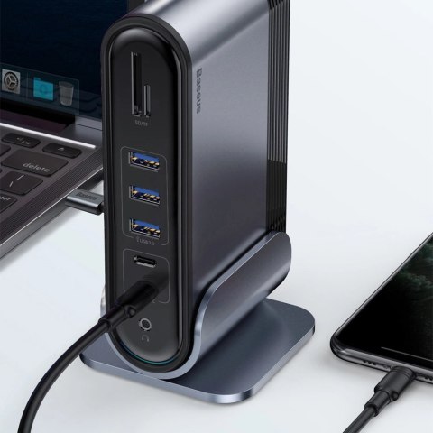 HUB Baseus CAHUB-DG0G 3x USB 3.2 Gen 1 / 2x USB-A / 2x USB-C / czytnik kart SD, micro SD / AUX / 3x HDMI / RJ45 PD 100W (wtyczki HUB Baseus CAHUB-DG0G 3x USB 3.2 Gen 1 / 2x USB-A / 2x USB-C / czytnik kart SD, micro SD / AUX / 3x HDMI / RJ45 PD 100W (wtyczki