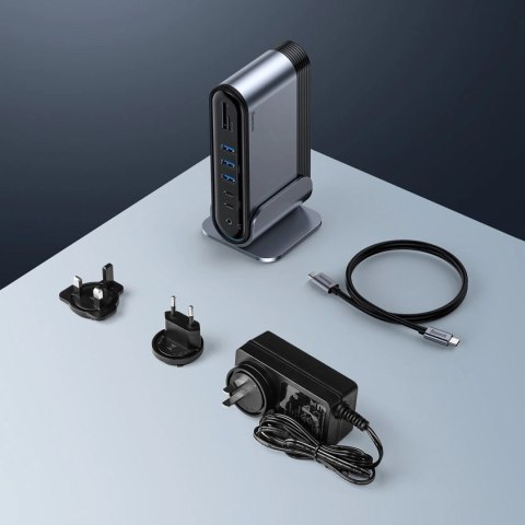 HUB Baseus CAHUB-DG0G 3x USB 3.2 Gen 1 / 2x USB-A / 2x USB-C / czytnik kart SD, micro SD / AUX / 3x HDMI / RJ45 PD 100W (wtyczki HUB Baseus CAHUB-DG0G 3x USB 3.2 Gen 1 / 2x USB-A / 2x USB-C / czytnik kart SD, micro SD / AUX / 3x HDMI / RJ45 PD 100W (wtyczki