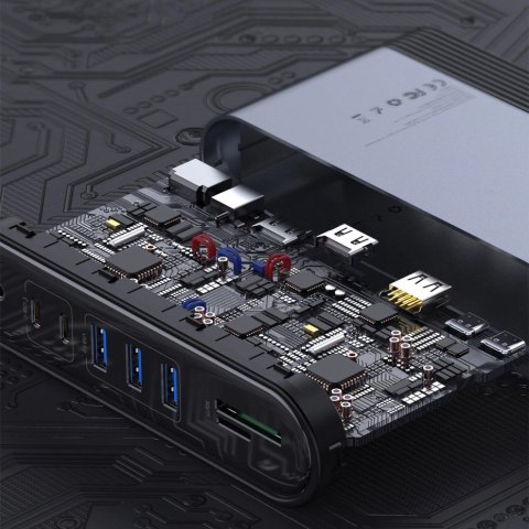 HUB Baseus CAHUB-DG0G 3x USB 3.2 Gen 1 / 2x USB-A / 2x USB-C / czytnik kart SD, micro SD / AUX / 3x HDMI / RJ45 PD 100W (wtyczki HUB Baseus CAHUB-DG0G 3x USB 3.2 Gen 1 / 2x USB-A / 2x USB-C / czytnik kart SD, micro SD / AUX / 3x HDMI / RJ45 PD 100W (wtyczki