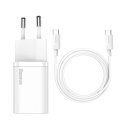 Szybka ładowarka sieciowa Baseus Si USB-C 25W 3A z kablem USB-C / USB-C 1m - biały
