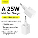 Szybka ładowarka sieciowa Baseus Si USB-C 25W 3A z kablem USB-C / USB-C 1m - biały