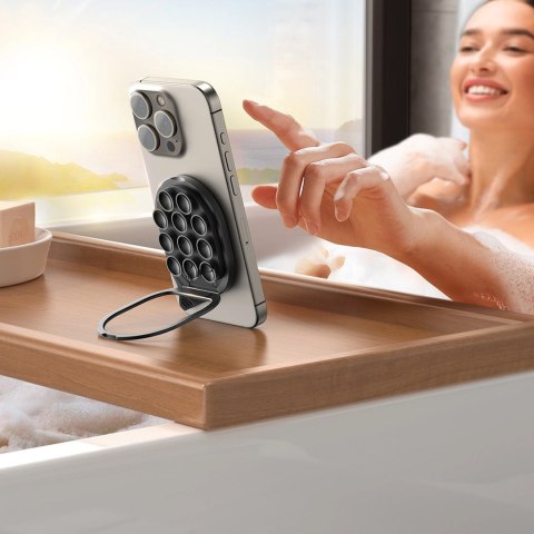 Uchwyt na smartfona z podstawką i przyssawkami Joyroom JR-ZS418 z MagSafe - czarny Uchwyt na smartfona z podstawką i przyssawkami Joyroom JR-ZS418 z MagSafe - czarny