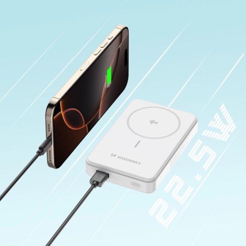 Powerbank Wozinsky WLWP-10KA0Y3WS 22,5W PD Qi2 10000 mAh, z podstawką, 1x USB-A, 1x USB-C - biały Powerbank Wozinsky WLWP-10KA0Y3WS 22,5W PD Qi2 10000 mAh, z podstawką, 1x USB-A, 1x USB-C - biały