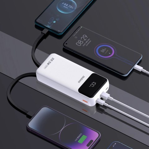 Powerbank Dudao K15Pro 20000mAh 22.5W PD USB-C / USB-A / wbudowane kable Lightning i USB-C - biały Powerbank Dudao K15Pro 20000mAh 22.5W PD USB-C / USB-A / wbudowane kable Lightning i USB-C - biały
