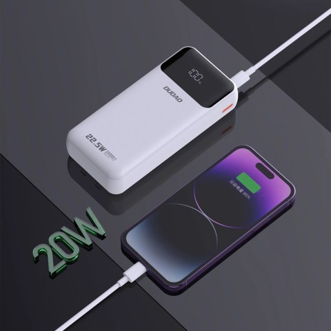 Powerbank Dudao K15Pro 20000mAh 22.5W PD USB-C / USB-A / wbudowane kable Lightning i USB-C - biały Powerbank Dudao K15Pro 20000mAh 22.5W PD USB-C / USB-A / wbudowane kable Lightning i USB-C - biały