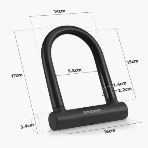 Zapięcie rowerowe Rockbros RKS610-BK U-lock - czarne Zapięcie rowerowe Rockbros RKS610-BK U-lock - czarne
