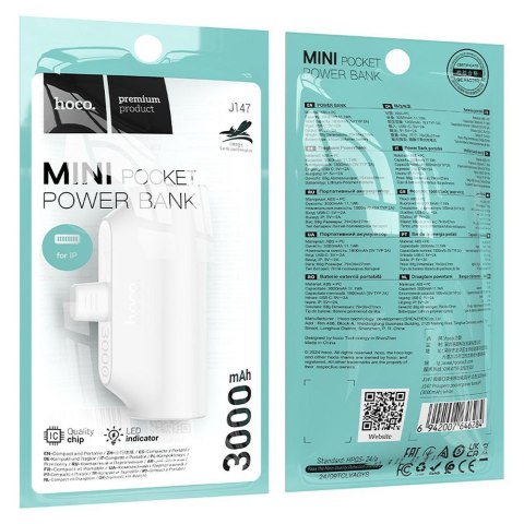 HOCO powerbank 3000 mAh z wbudowanym złączem Lightning J147 biały HOCO powerbank 3000 mAh z wbudowanym złączem Lightning J147 biały