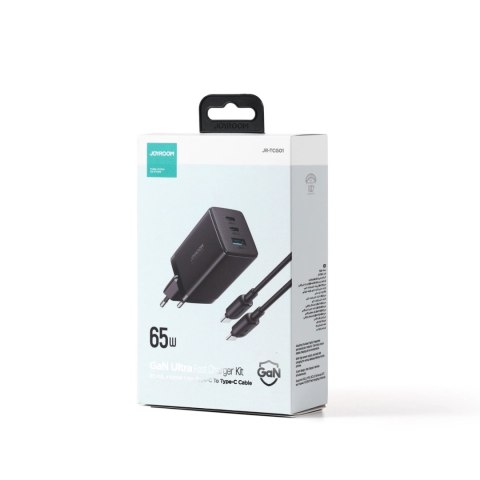Joyroom szybka ładowarka GaN 65W USB-A, 2x USB-C czarna + kabel USB-C - USB-C 100W 1.2m (TCG01) Joyroom szybka ładowarka GaN 65W USB-A, 2x USB-C czarna + kabel USB-C - USB-C 100W 1.2m (TCG01)
