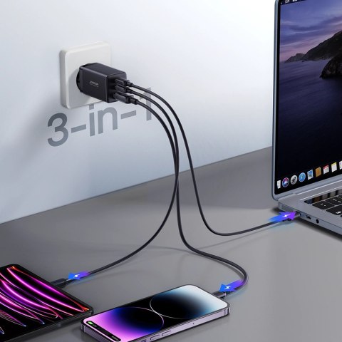 Joyroom szybka ładowarka GaN 65W USB-A, 2x USB-C czarna + kabel USB-C - USB-C 100W 1.2m (TCG01) Joyroom szybka ładowarka GaN 65W USB-A, 2x USB-C czarna + kabel USB-C - USB-C 100W 1.2m (TCG01)