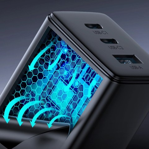 Joyroom szybka ładowarka GaN 65W USB-A, 2x USB-C czarna + kabel USB-C - USB-C 100W 1.2m (TCG01) Joyroom szybka ładowarka GaN 65W USB-A, 2x USB-C czarna + kabel USB-C - USB-C 100W 1.2m (TCG01)