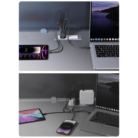 Joyroom szybka ładowarka GaN 65W USB-A, 2x USB-C czarna + kabel USB-C - USB-C 100W 1.2m (TCG01) Joyroom szybka ładowarka GaN 65W USB-A, 2x USB-C czarna + kabel USB-C - USB-C 100W 1.2m (TCG01)