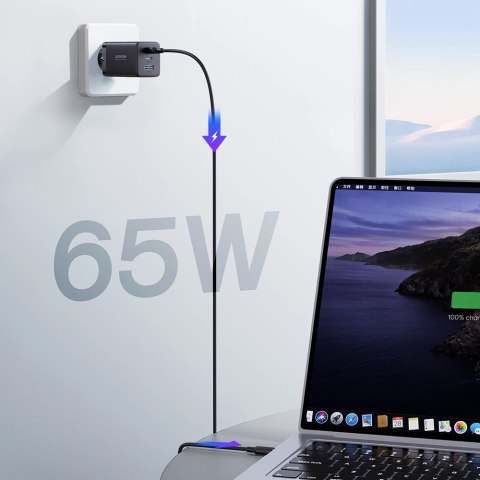 Joyroom szybka ładowarka GaN 65W USB-A, 2x USB-C czarna + kabel USB-C - USB-C 100W 1.2m (TCG01) Joyroom szybka ładowarka GaN 65W USB-A, 2x USB-C czarna + kabel USB-C - USB-C 100W 1.2m (TCG01)