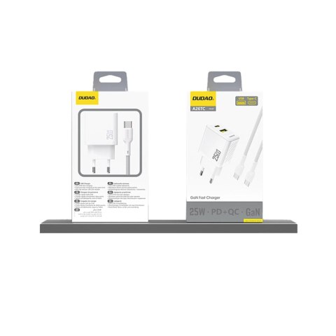 Ładowarka Dudao A26T GaN 25W USB-A, USB-C - biała Ładowarka Dudao A26T GaN 25W USB-A, USB-C - biała