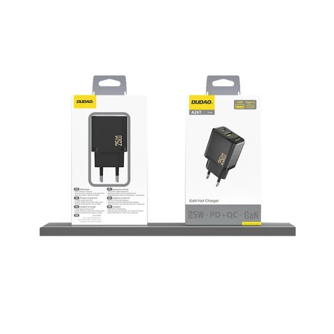 Ładowarka Dudao A26T GaN 25W USB-A, USB-C - czarna Ładowarka Dudao A26T GaN 25W USB-A, USB-C - czarna
