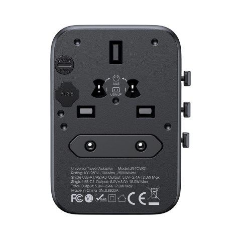 Adapter podróżny Joyroom JR-TCW01 uniwersalny 17W EU / US / UK / JP / AU / CN - czarny Adapter podróżny Joyroom JR-TCW01 uniwersalny 17W EU / US / UK / JP / AU / CN - czarny