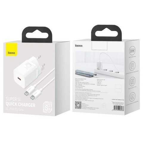BASEUS ładowarka sieciowa Typ C + kabel Typ C do Typ C PD QC3.0 3A 25W TZCCSUP-L02 biała BASEUS ładowarka sieciowa Typ C + kabel Typ C do Typ C PD QC3.0 3A 25W TZCCSUP-L02 biała