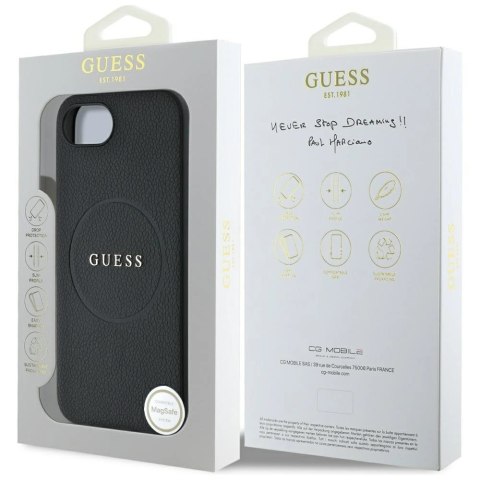 Etui Guess PU Grained Classic Logo z MagSafe na iPhone 16e - czarne Etui Guess PU Grained Classic Logo z MagSafe na iPhone 16e - czarne