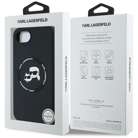 Etui Karl Lagerfeld Liquid Silicone Karl & Choupette Heads z MagSafe na iPhone 16e - czarne Etui Karl Lagerfeld Liquid Silicone Karl & Choupette Heads z MagSafe na iPhone 16e - czarne